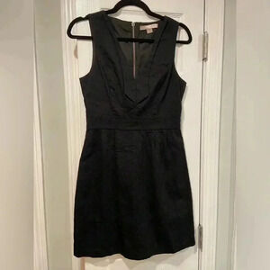 Forever 21 Black Textured Cotton Lined Sleeveless Lapel V Neck Zip Dress Size S